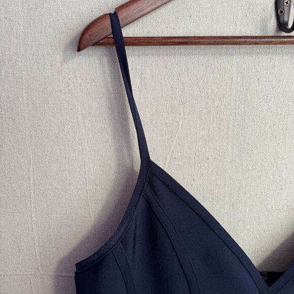 Venus Bodycon Dress Size XL Navy Blue Spaghetti Strap Zip Back Heavy Fabric - Picture 6 of 13